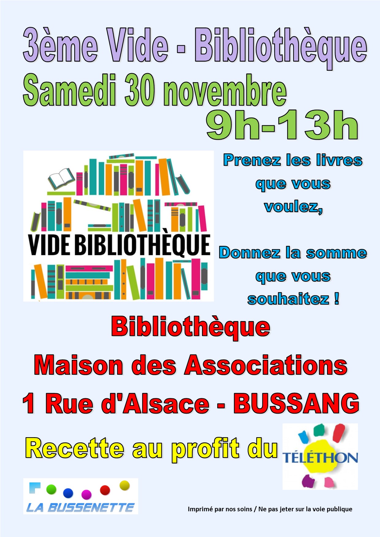 3ème Vide-Bibliothèque àBussang au profit du Téléthon